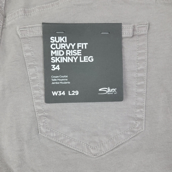 Silver Jeans Gray Suki Curvy Mid Rise Skinny Denim Jeans Sz 34x29 Plus Size NEW - Picture 9 of 13